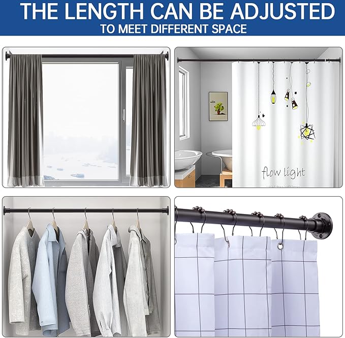 BRIOFOX Industrial Shower Curtain Rod - 2-in-1 Design Tension Curtain Rod - Never Rust Non-Slip 43 to 72 Inch Stainless Steel, Bronze Window Curtain Rod