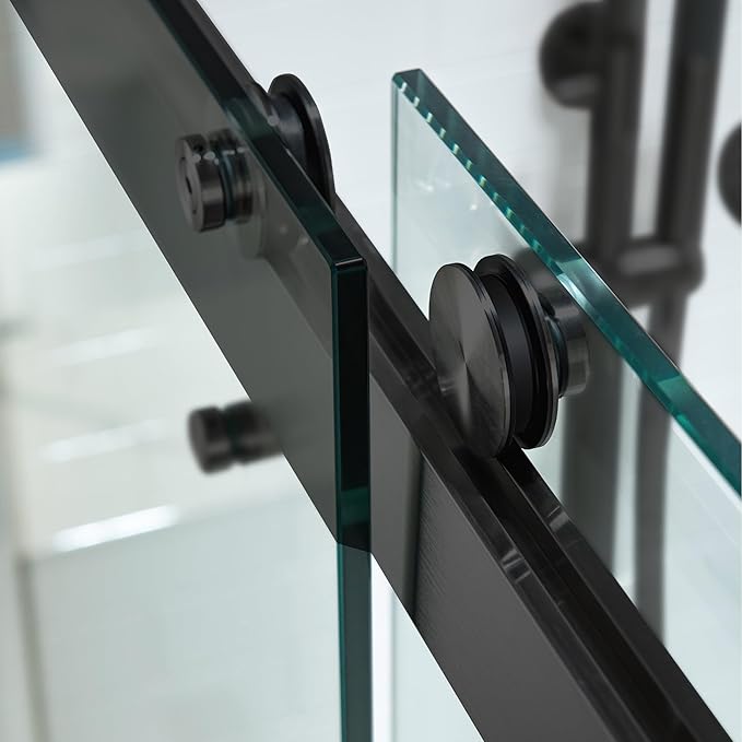 WOODBRIDGE Frameless Shower Doors 56-60" Width x 76" Height with 5/16"(8mm) Clear Tempered Glass, 2 Ways Opening & Double Sliding in Matte Black Finish