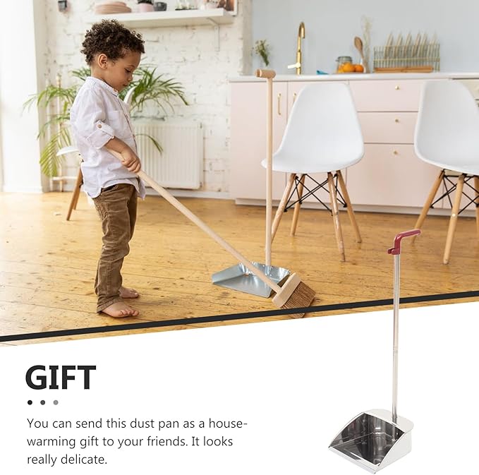 Stainless Steel Dustpan with Long Handle, Rust-Resistant Metal Dust Pan for Home Cleaning, No Bending Garbage Dustpan Suitable for Kitchen and Office Use