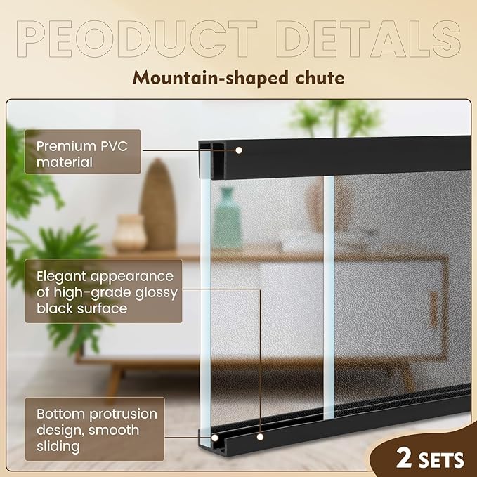 Fancat 2 Sets 48" Plastic Sliding Door Track Set for 1/4" Thick Panels Glass Cabinet Sliding Door Track, PVC Durable Low Noise Window Track