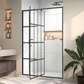 44-48" W x 71" H Pivot Glass Shower Door,Grid Pattern,1/4"(6mm) Thick SGCC Tempered Shower Glass Door,Matte Black Shower Door,Reversible Installation