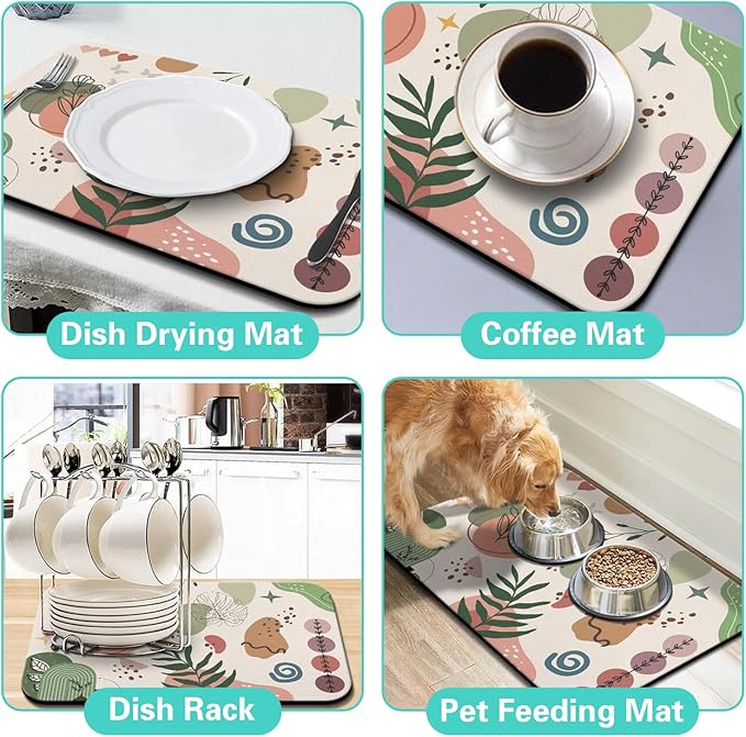 Dish Drying Mat for Kitchen Counter Matt, 2PCS 23"x15" Dish Drainer Mat & 24"x5.5" Sink Splash Guard, Super Absorbent Non-slip Rubber Backed