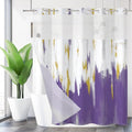 No Hook Shower Curtain with Snap in Liner, Hotel Style Purple White Gold Brush Strokes Art Modern Shower Curtain Waterpoof Washable with See Through Top Window,71"x71"