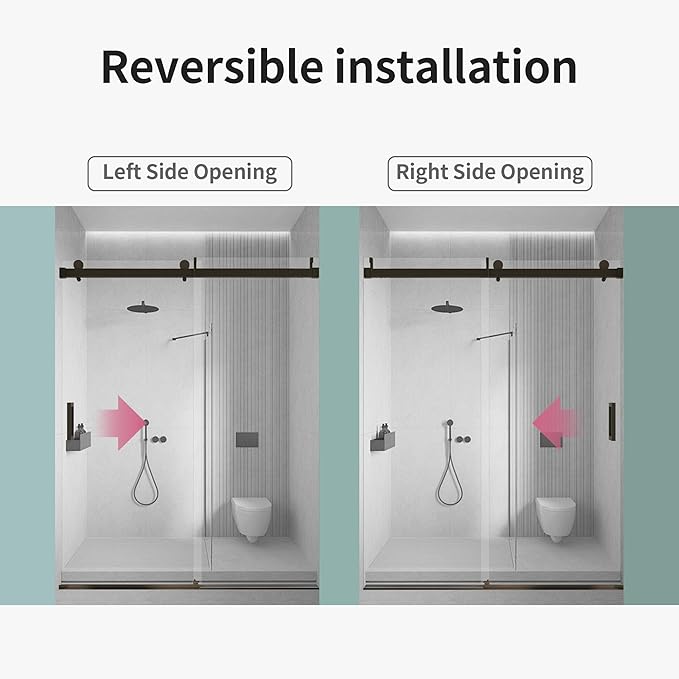56-60" W x 76" H Frameless Soft-Close Sliding Shower Door, 3/8" (10mm) SGCC Tempered Glass, Reversible Install, Matte Black Finish, Elegant Bathroom Upgrade