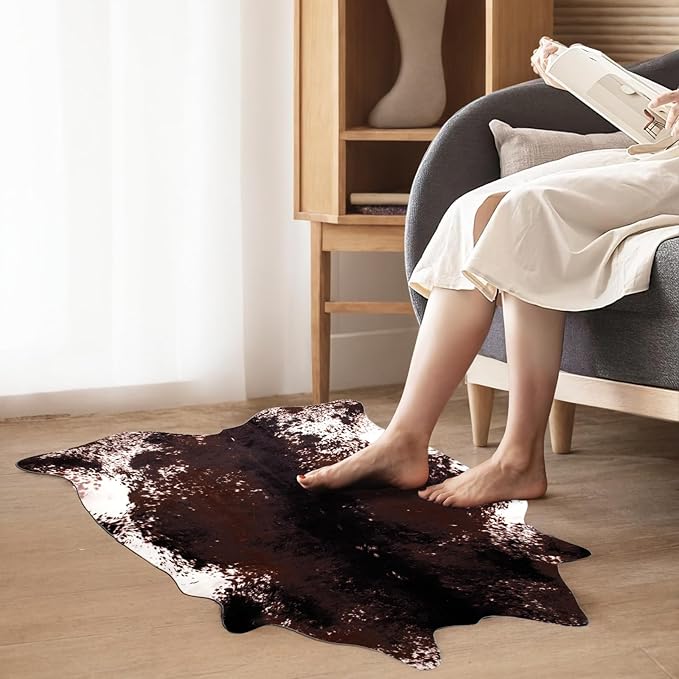MACEVIA Faux Cowhide Rug Cute Cow Print Rugs Animal Area Carpet Western Decor for Living Room Bedroom Non-Slip 43.3" L x 29.5" W(3.6ft x 2.4ft)