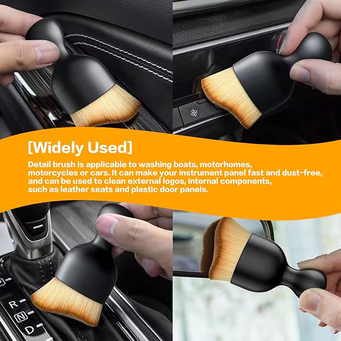 Car Interior Detailing Brush,Soft Bristle Cleaning Brush Car Detailing Brush Dusting Brush,Car Interior Cleaning Tool,Auto Detail Brush Car Dash Duster Brush (Black&Brown)