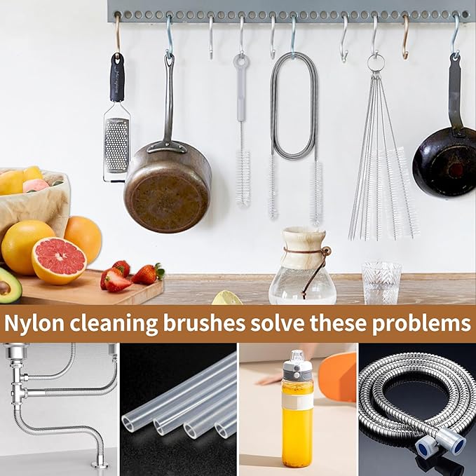 Pipe Cleaner Brush - Flexible Stainless Steel Plus Handle Brushes 12-Piece Set Long Straw Cleaning Brushes and Soft Sewer Brushes Cleaning Equipment cpap Hose Brush