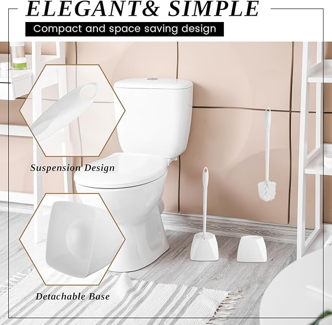15 Sets Toilet Holder and Brush Set 16.14 Inch Toilet Bowl Cleaner Brush with Caddy Bathroom Scrub Plastic Scrubber with Long Handle for Bathroom Cleaning, Easy to Assemble (White)