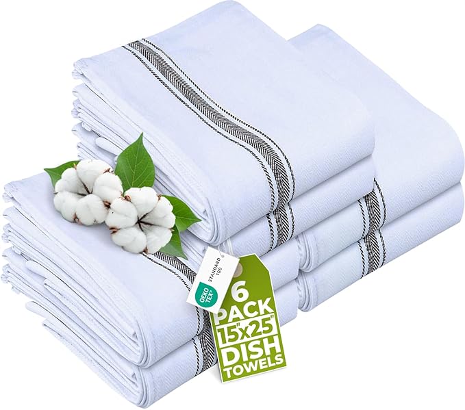 Utopia Towels Black Dish Towels [6 Pack - 15 x 25 Inches] 100% Ring Spun Cotton Highly Absorbent & Reusable Cleaning Bar, Tea, Kitchen and Dishcloths Set - 200 GSM