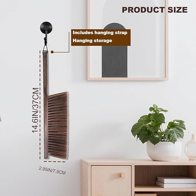 Hand Broom Counter Brush with Wood Handle Soft Bristle Dusting Brush for Furniture Bed Car Sofa Piano Guitar Woodworking Cleaning