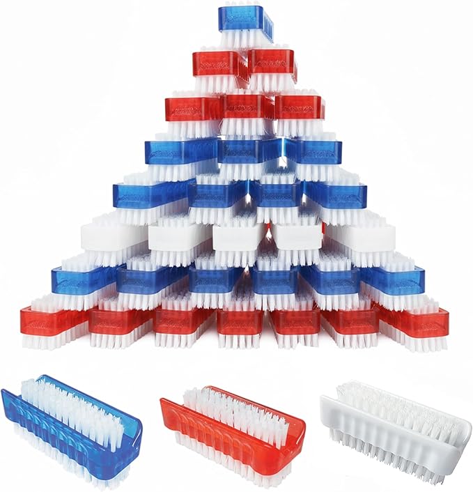 LOLA Classic Hand & Nail Brush, 2 Sided - 144 Pack, Soft & Stiff, Comfortable No-Slip Grip, Cleans Hands & Fingernails, Assorted Colors