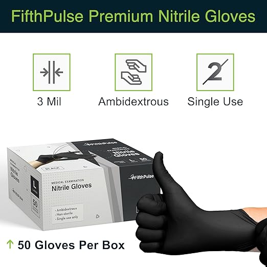 Black Gloves Disposable Latex Free X Small, 50 Count - Medical and Dental Grade Surgical Gloves - Powder Free Nitrile Gloves X Small - 3 Mil Thickness