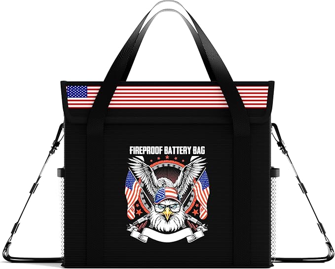 12V 50Ah LiFePO4 Lithium Battery Fireproof Safe Bag with Shoulder Strap, Large Capacity Explosion-Proof Container LiPO Guard Protective Case Waterproof Storage Box(9.4x6x8.5 Inches)