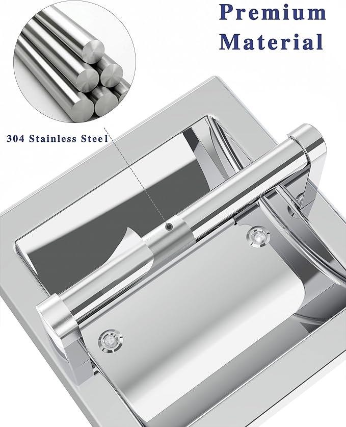 Toilet Paper Holder 2 Pack, Recessed Pivoting Toilet Paper Holder Wall Mount Stainless Steel for Large Rolls in Bathroom (Chrome)