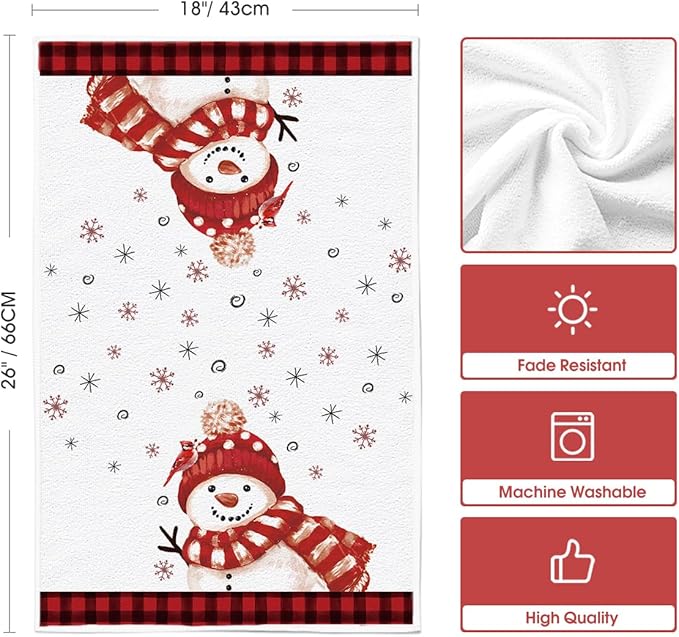 Artoid Mode Red Xmas Tree Snowman Christmas Kitchen Towels Dish Towels, 18x26 Inch Farmhouse Holiday Winter Decoration Cleaning Set of 2