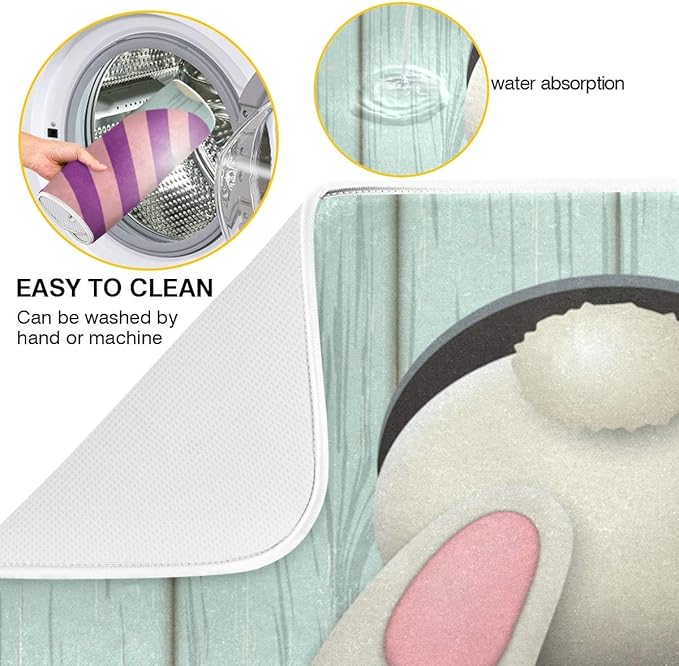 Happy Easter Eggs Bunny Tail Dish Drying Mat 18x24 for Kitchen Easter Day Rabbit Flowers Dishes Pad Dish Drainer Rack Mats Absorbent Fast Dry Kitchen Accessories