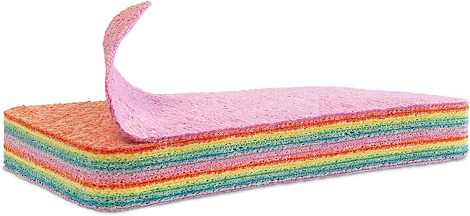 Eurow Super Absorbent 12-Layer Microfiber Sponge Block, Tearable for Multiple Uses, Cleans Kitchen, Bathroom & More, Durable, Reusable, Soft When Wet, Multi-Color Rainbow Design for Easy Cleaning