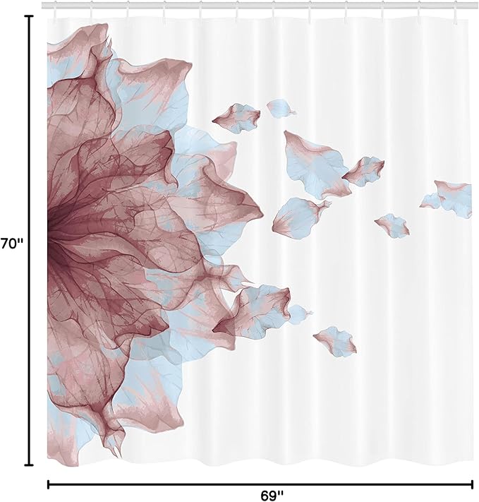 Ambesonne Flower Shower Curtain, Abstract Themed Modern Futuristic Image with Water Like Colored Artwork Print, Cloth Fabric Bathroom Decor Set with Hooks, 69" W x 70" L, Dried Rose
