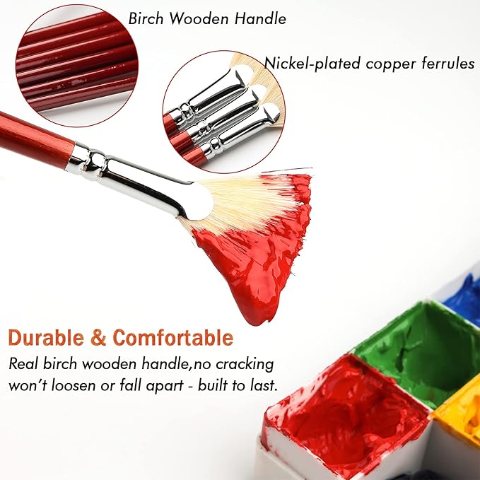 Fan Brush for Painting, 7 Pieces Fan Brush Set with Hog Bristle Natural Hair and Long Wood Handle, Professional Artist Fan Brushes for Acrylic Painting,Oil Watercolor Painting