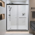 56-60" W x 70" H Semi-Frameless Double Sliding Shower Door, Bypass Bathroom Shower Glass Door with 1/4" (6mm) Clear SGCC Tempered Glass & Stainless Steel Handles, Denoise Design, Matte Black