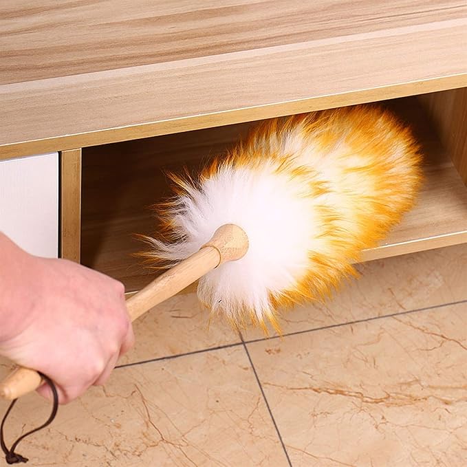 Feather Duster, 2 Pack Lambswool Duster, Pure Lambs Wool with Wood Handle(Small)