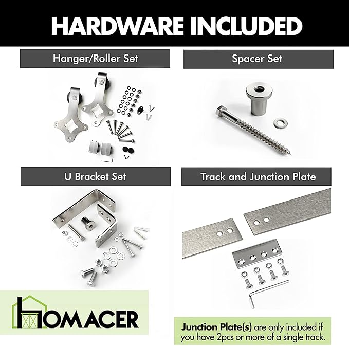 Homacer Brushed Nickel Double Track U-Shape Bypass Sliding Barn Door Hardware Kit, for Two/Double Doors, 5.5ft Long Flat Track, Diamond Design Roller