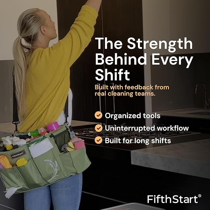 FifthStart Multiuse Cleaning Caddy with Waist, Shoulder Strap 9 Pockets, Mesh Base & Adjustable Compartments - Cleaning Caddy - Cleaning Supplies Organizer (Blue, Small)