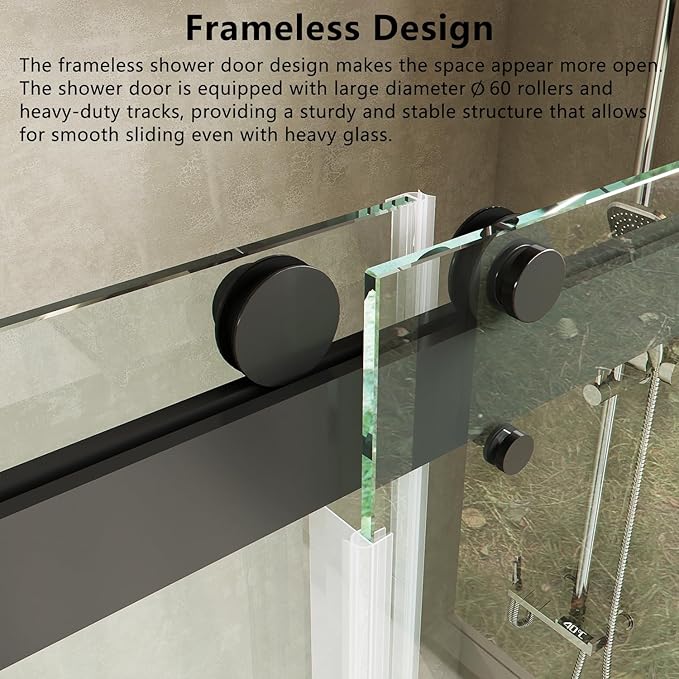 Frameless Soft-Close Bathtub Shower Door, 56"-60 "W, 66 "H, 3/8" (10 mm) Clear Tempered Glass, Double Sliding Doors, Matte Black Finish