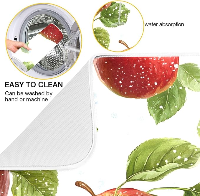 Snowflake with Apple Pattern Dish Drying Mat for Kitchen Counter Super Absorbent Drying Mat 16x18 inch Large Dish Drying Matts for Countertop Protector Dishes Pad