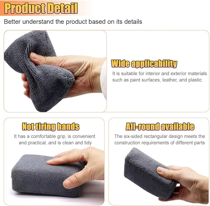 Microfiber Applicator Pad, Multi-Purpose Ceramic Spray Coating Sponge Pads, Car Detailing Sponge for Car Paint, Metal, Plastic Trim, Applying Wax, Sealants, Other Conditioners (2PCS)