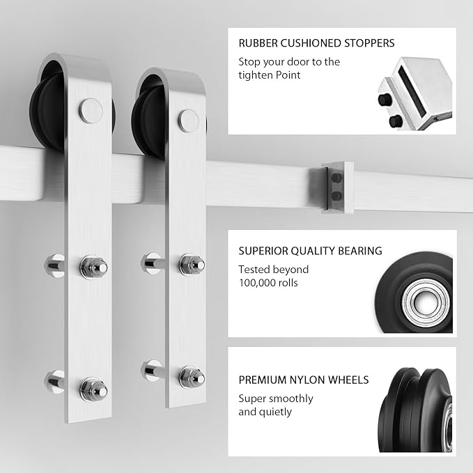 SMARTSTANDARD 6.6 Feet Brushed Nickel Barn Door Hardware Kit-Heavy Duty Sliding Track-Smoothly and Quietly-Easy to Install-Fit 36"-40" Wide Door Panel (J Shape Hanger)