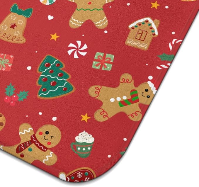 Christmas Kitchen Countertop Dish Drying Mat, Red Christmas Gingerbread Man Snowflake Pattern Microfiber Kitchen Drying Mat, Washable Absorbent Countertop Xmas Winter Holiday Dish Mat Drainer,18x24 In