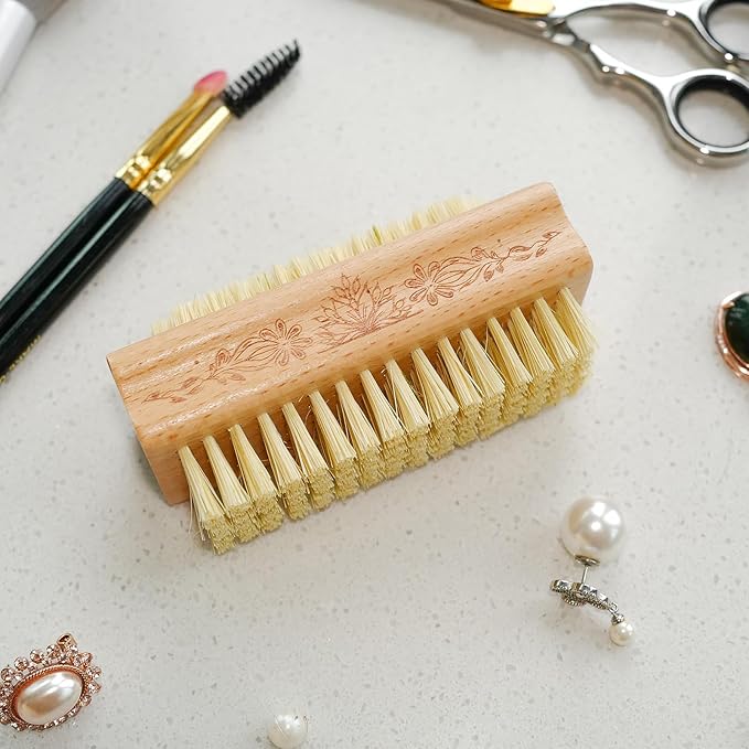 Wooden Fingernail Brush & Nail Scrubber to Clean Under Nails, Hand and Toenail Care Brush (Flower)