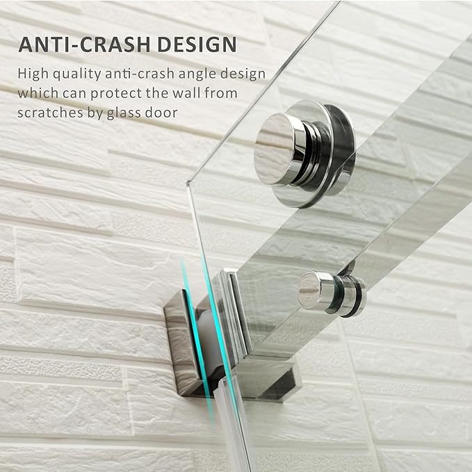Frameless Shower Door 56-60'' W x 62'' H with 3/8" (10mm) Clear SGCC Tempered Glass,Chrome Stainless Steel Handles Shower Glass Door for Bathtub,Tub Shower Door Double Sliding Reversible Installation