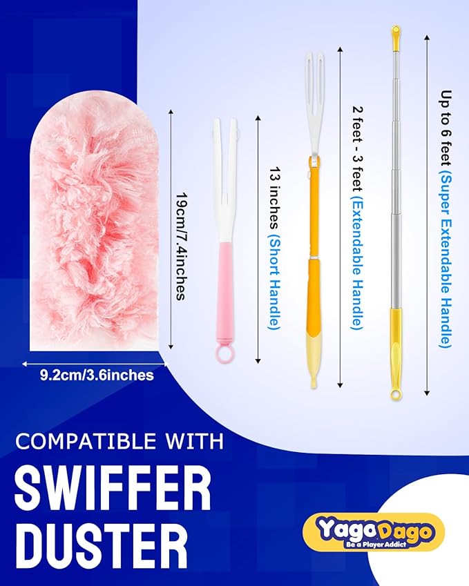 32 Count 360 Duster Refills, Unscented Heavy Duty Dusters Refills with 2 Detachable Handles, Compatible with Swiffer Duster Handle, Dusters for Cleaning Blinds, Ceiling Fans
