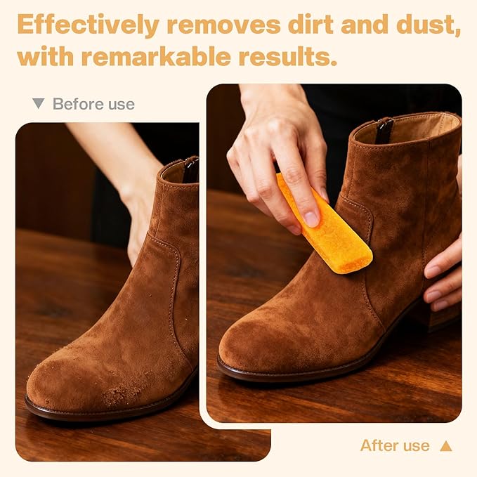 2 Pcs Suede Shoe Brush Nubuck Leather Cleaner Shoes Shine Dauber Crepe Applicators Set with Cleaning Eraser Cloth(Detailing Brush with Eraser)