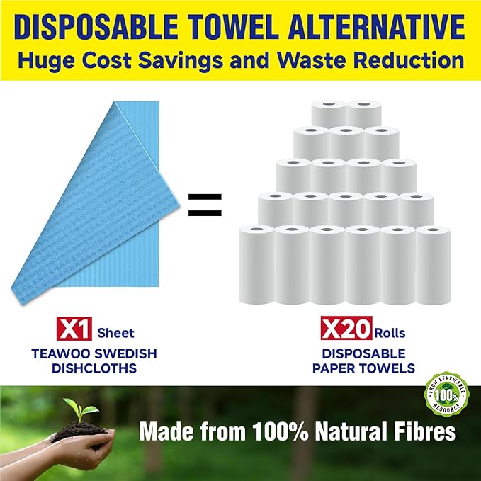 Swedish Dishcloths, 10 Pack, Ultra Absorbent Cellulose Kitchen Cloths, Reusable Paper Towels, Multi-Purpose Cleaning Rags for Kitchen & Bathroom (5 Assorted Colors)