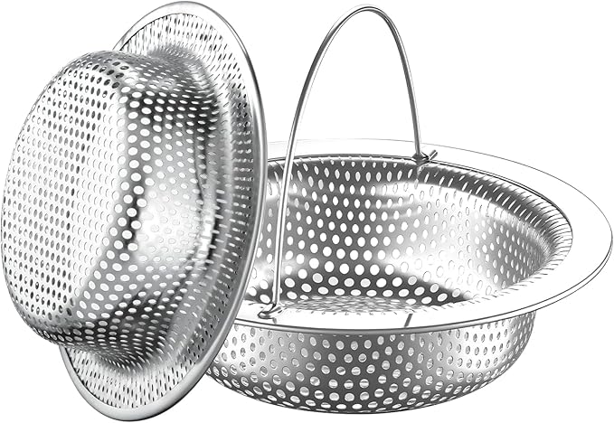 2 Pack 4.5" Kitchen Sink Strainer with Handle,Stainless Steel Sink Drain Strainer Basket, Kitchen Food Catcher for Sink Drain, Anti-Clog Design, Fast Flow, Dishwasher Safe.