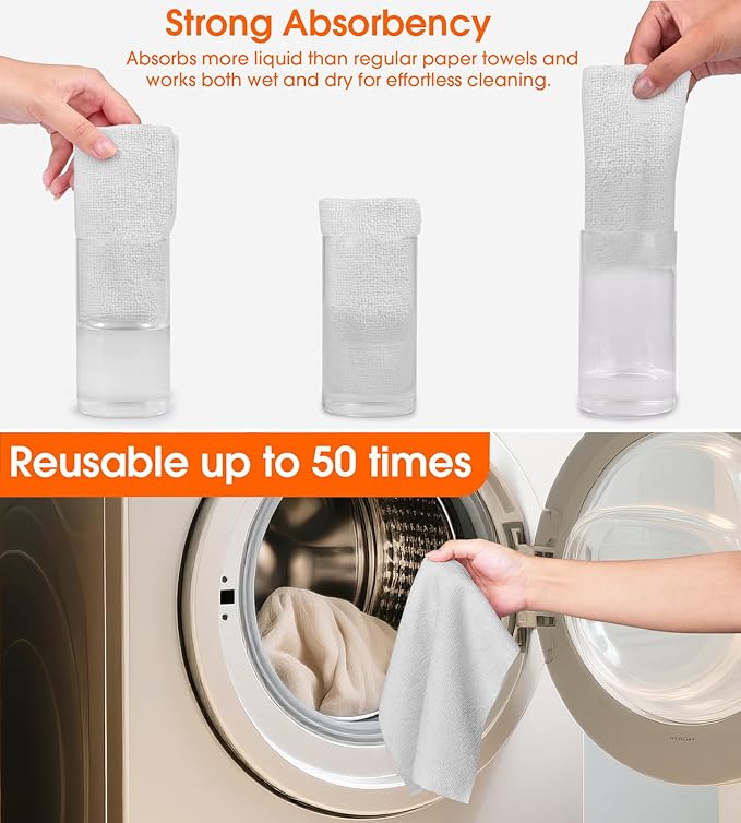 Microfiber Cleaning Cloth Roll - 100 Pack Tear Away Microfiber Paper Towels, Reusable, Washable, Scratch-Free, Kitchen Towels for Car, Home, Kitchen, Glass, Dishes (Light Grey)