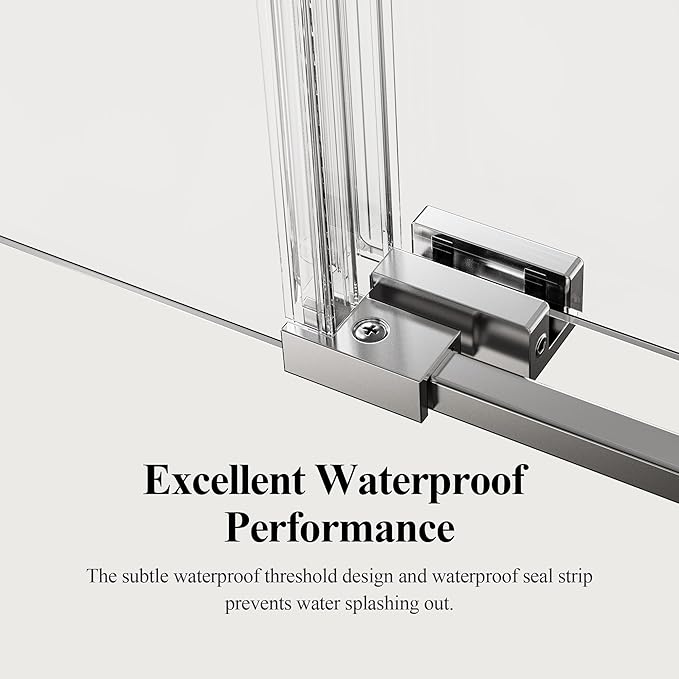56-60" W x 66" H Frameless Bathtub Shower Door, Bathroom Single Sliding Tub Shower Glass Doors with 5/16" (8mm) SGCC Tempered Glass, Stainless Steel Handle and Heavy Duty Frame, Chrome