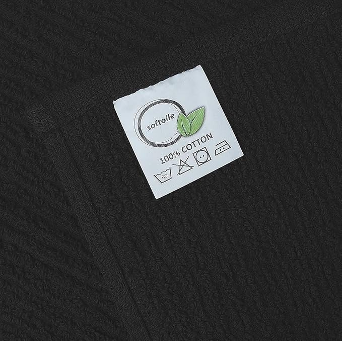 Softolle Bar Mop Towels, Pack of 12-16x19 Inches - 100% Cotton Super Absorbent Towels, Multi-Purpose for Home and Bar Cleaning (White-Black)