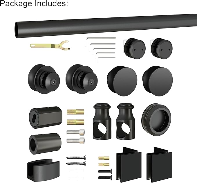 DIYHD 6.6FT Frameless Sliding Glass Shower Door Track Kit Black Barn Shower Door Hardware