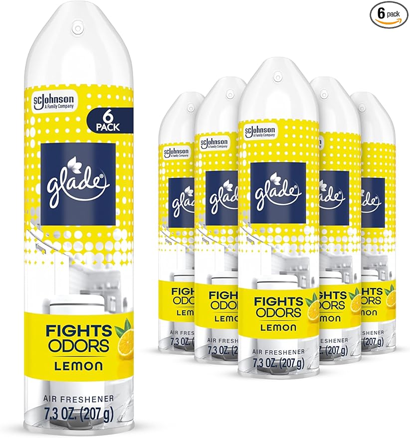 Glade Air Freshener Room Spray, Lemon, Odor Fighting to Deliver Long Lasting Freshness, 7.3 Oz, 6 Count