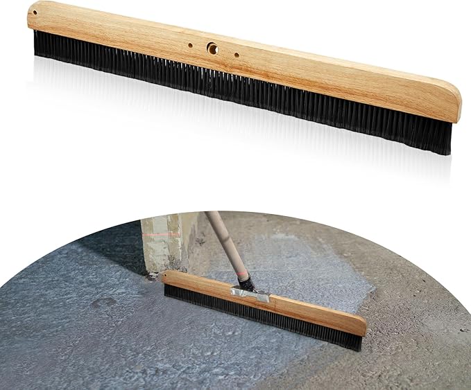 1 Pack 24 Inch Concrete Broom Finishing Tools Wood Backed, Polypropylene Bristles Brush Push Brooms Without Handle for Concrete Finishes Hard Floors