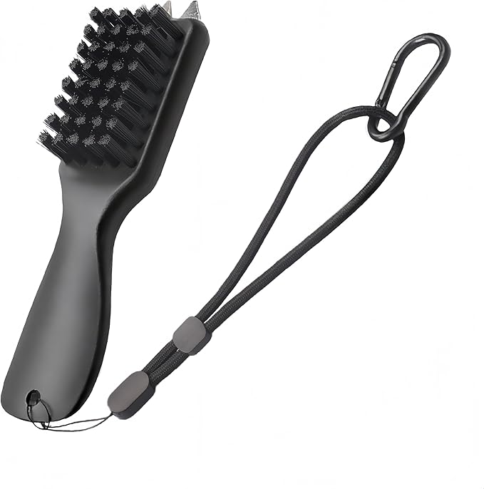 Golf Club Cleaner Brush with Rope and Metal Clasp,Multi-Function Golf Groove Dirt Mud Remover,Stiff Bristles Shoe Cleaner/Portable Golf Cleaning Tool fit for Hiking/Farm/Walking Boot