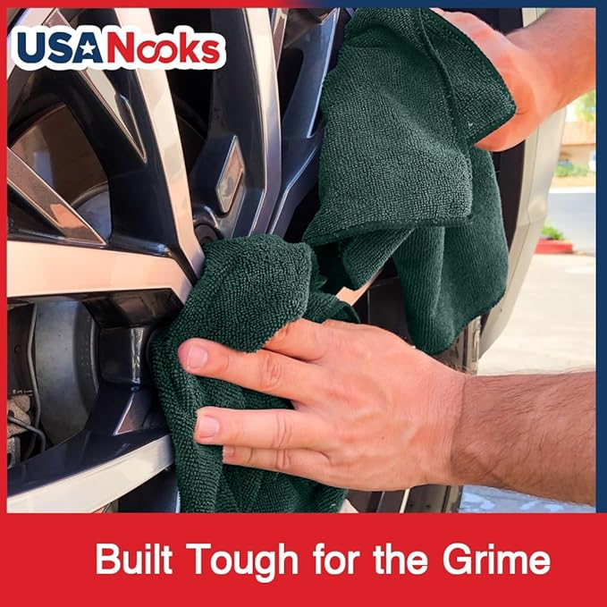 USANOOKS Premium 300GSM Microfiber Cleaning Cloth - 12.5"x12.5" High Performance - 1200 Washes, Ultra Absorbent Microfiber Towels for Cars Undercarriage, Rims & Engine Bay Cleaning - Microfiber Cloth