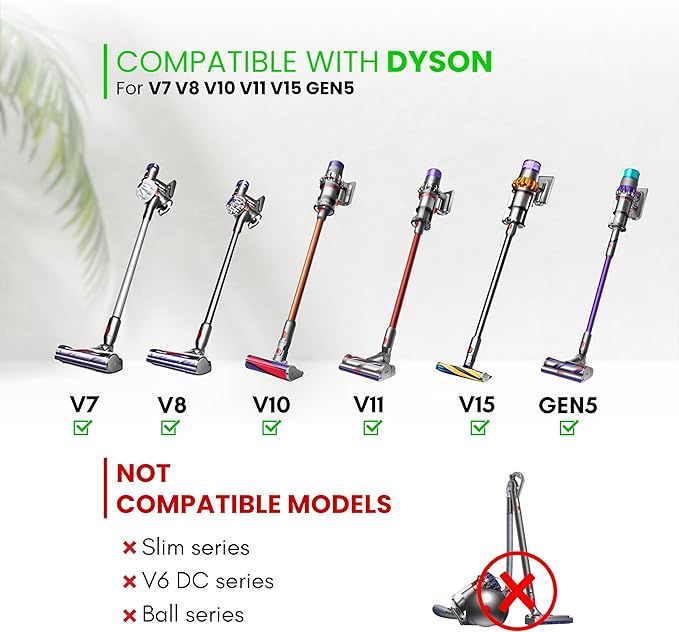 8PCS Vacuum Attachments Accessories for Dyson V7 V8 V10 V11 V15 Gen5 Cleaners– Replacement Brushes Kit with Mattress Brush, Flexible Hose, Crevice Tool, Traceless Dust Brush, and Attachment Holder