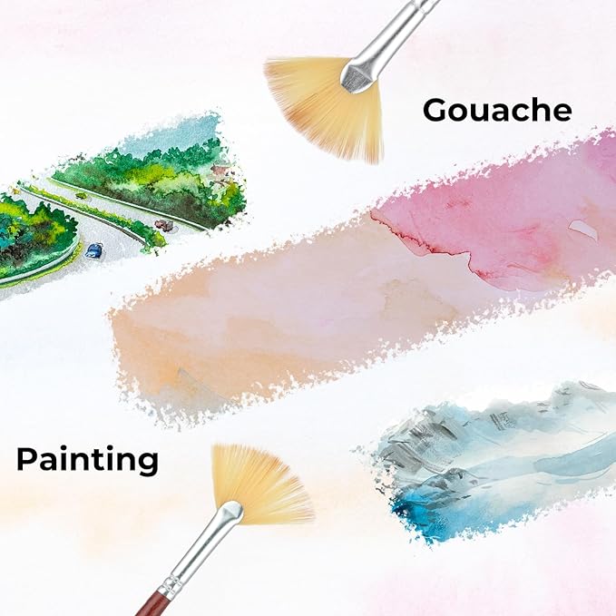6 Pieces Fan Brush,Fan Brush for Painting,Artist Acrylic Paint Brushes Set Professional Paint Brushes with Nylon Hair DIY Craft Long Wood Handle for Acrylic Watercolor Oil Rock Gouache Painting