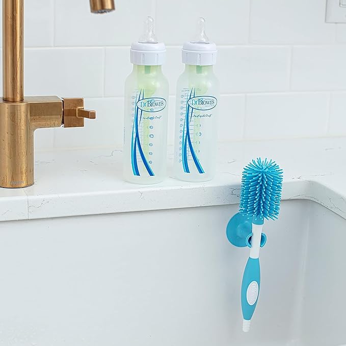Dr. Brown's Soft Touch No Scratch Baby Bottle Cleaning Brush, Nipple Cleaner and Suction Cup Base for Easy Storage, BPA Free, Blue, 24 Pack