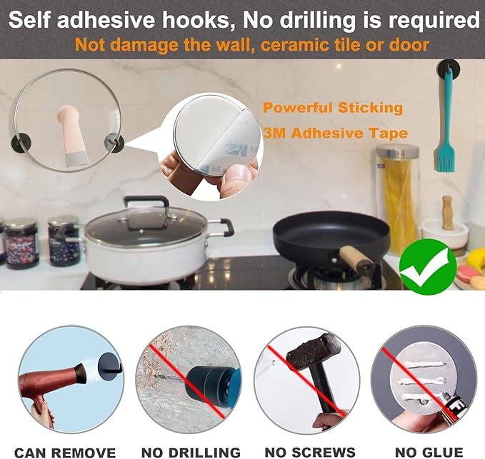 Adhesive Towel Hooks for Bathroom, 15LB Strong Hanger Stick on Wall and Door No Damage, Drill Free, Waterproof, Stainless Steel Sticky Hooks for Hanging, Matte Black, 8 Pack